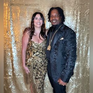 For Love And Lemons Gold Floral Asymmetrical Dress